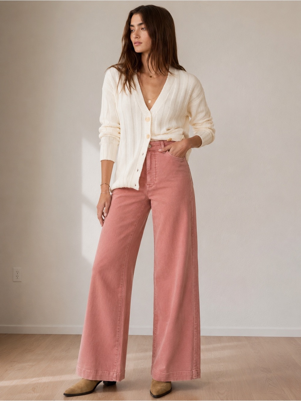 Faherty Stretch Terry Harbor Pants Wood Rose NWT Size 27 Wide Leg